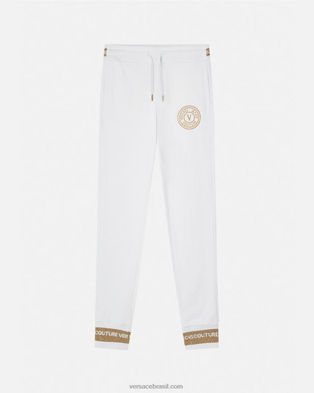 roupas P2TX2245 Versace calça de moletom com emblema v ouro e branco mulheres