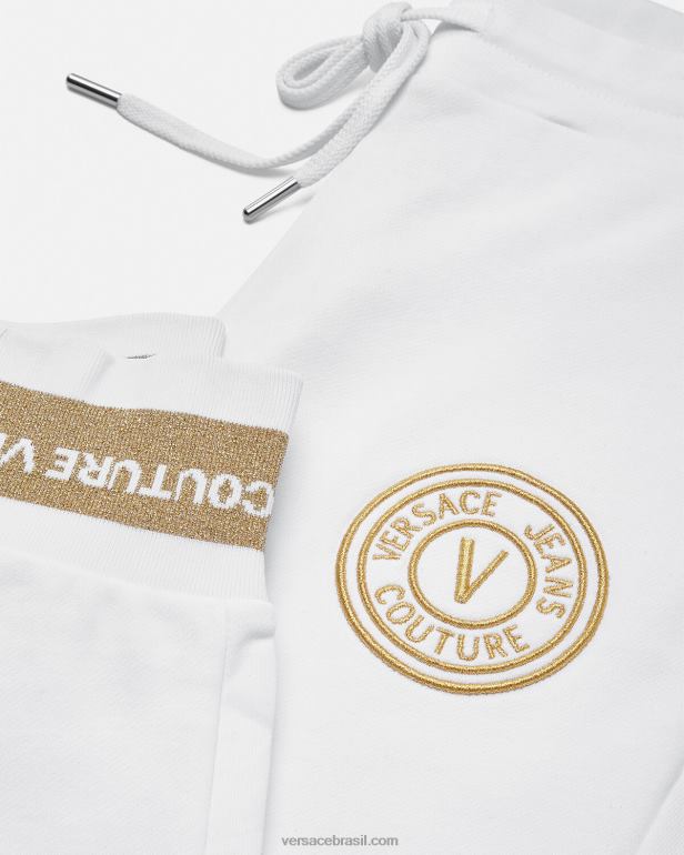 roupas P2TX2245 Versace calça de moletom com emblema v ouro e branco mulheres