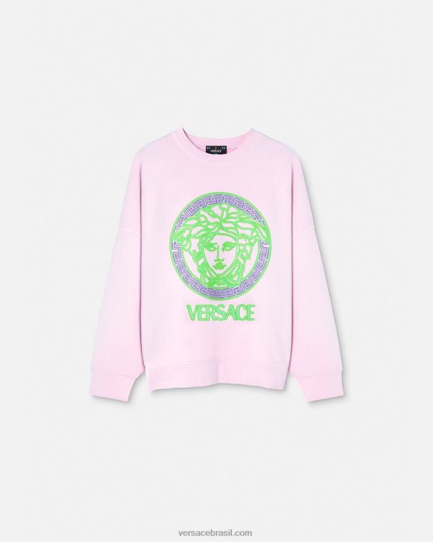 roupas P2TX132 Versace moletom com logo medusa desgastado rosa mulheres