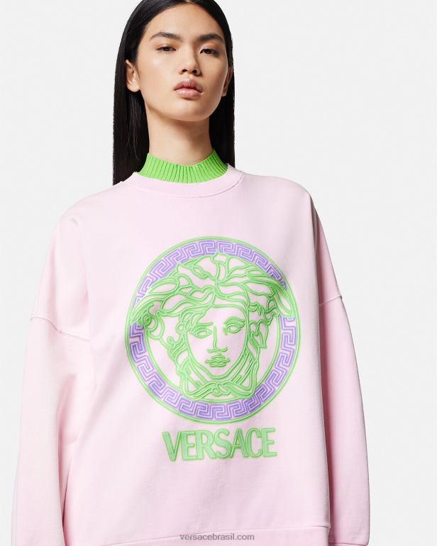 roupas P2TX132 Versace moletom com logo medusa desgastado rosa mulheres
