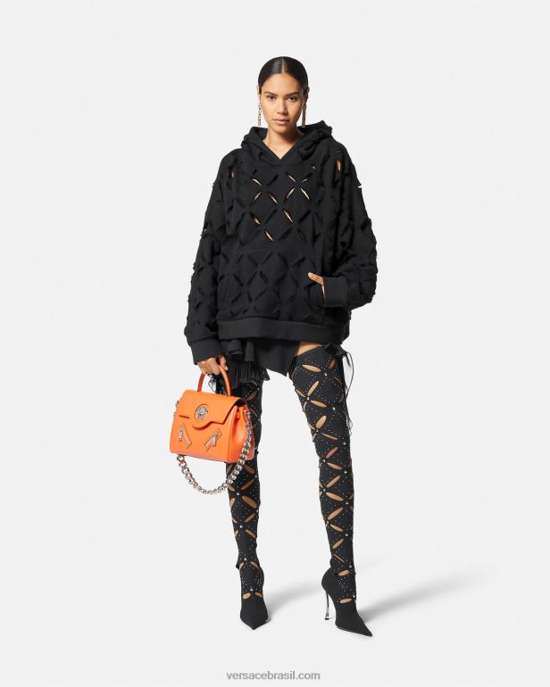 roupas P2TX142 Versace moletom oversized cortado desgastado preto mulheres