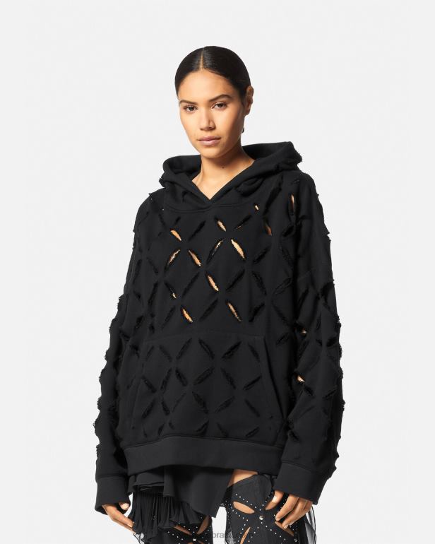 roupas P2TX142 Versace moletom oversized cortado desgastado preto mulheres