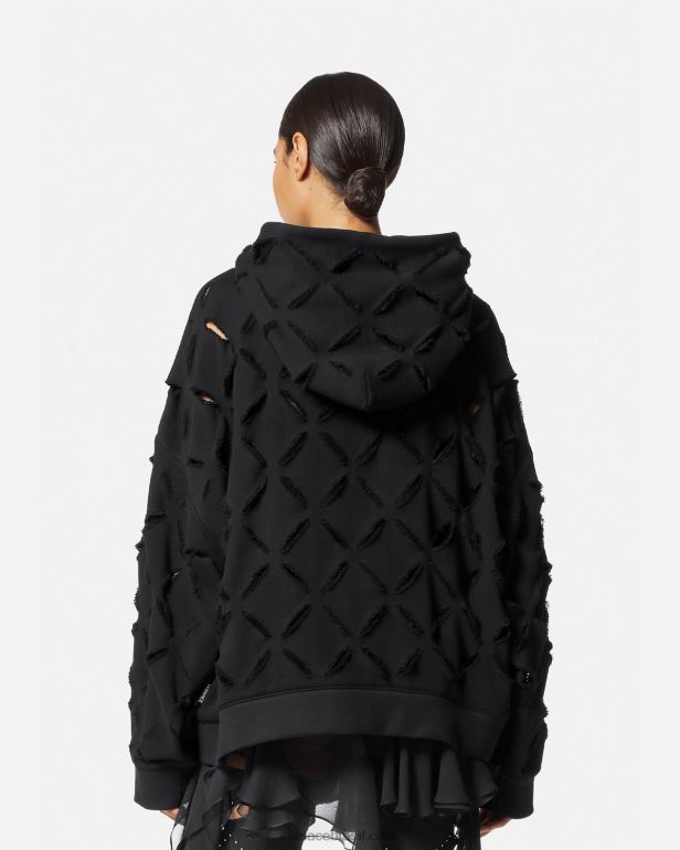 roupas P2TX142 Versace moletom oversized cortado desgastado preto mulheres