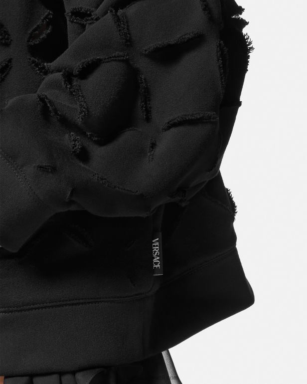 roupas P2TX142 Versace moletom oversized cortado desgastado preto mulheres