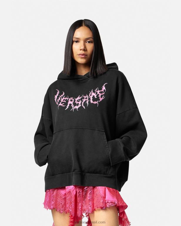 roupas P2TX144 Versace moletom com logotipo preto mulheres