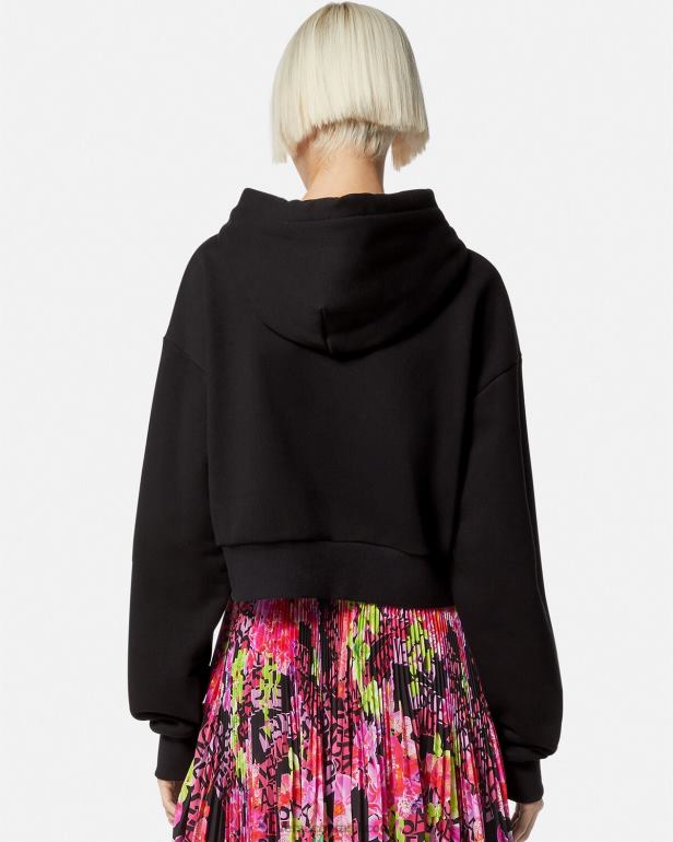 roupas P2TX145 Versace moletom com capuz deusa cravejado preto mulheres