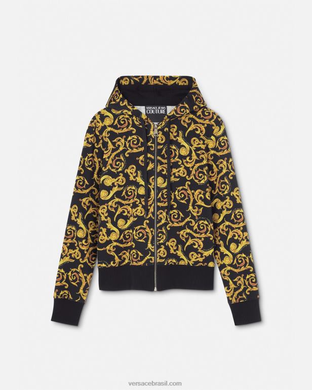 roupas P2TX2175 Versace esboço de moletom com capuz de alta costura ouro Preto mulheres