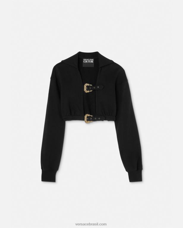 roupas P2TX2229 Versace moletom com capuz com fivela barroca preto mulheres