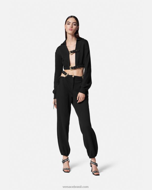 roupas P2TX2229 Versace moletom com capuz com fivela barroca preto mulheres