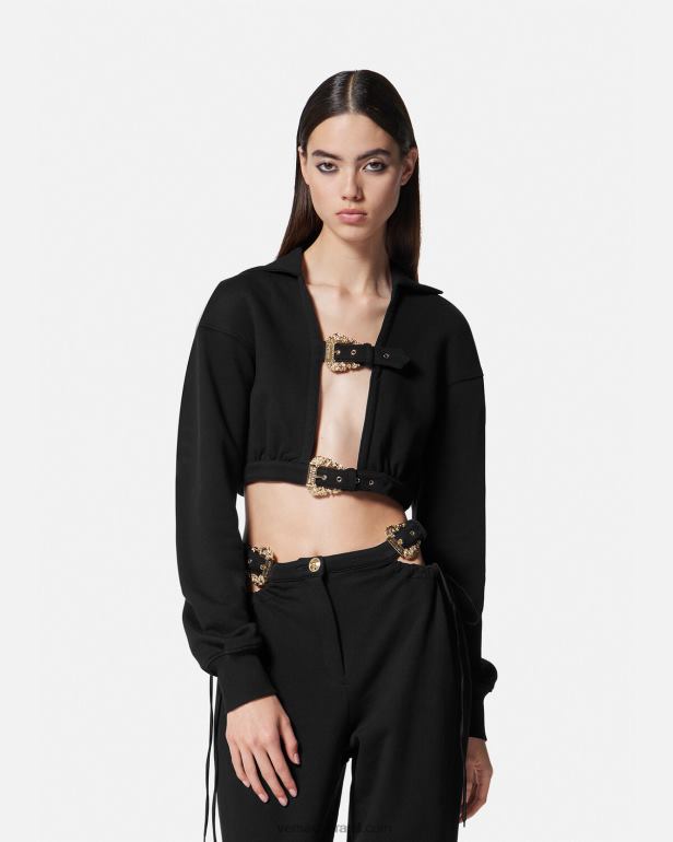 roupas P2TX2229 Versace moletom com capuz com fivela barroca preto mulheres