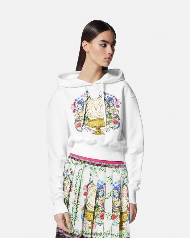 roupas P2TX2232 Versace moletom com capuz com emblema v ouro e branco mulheres