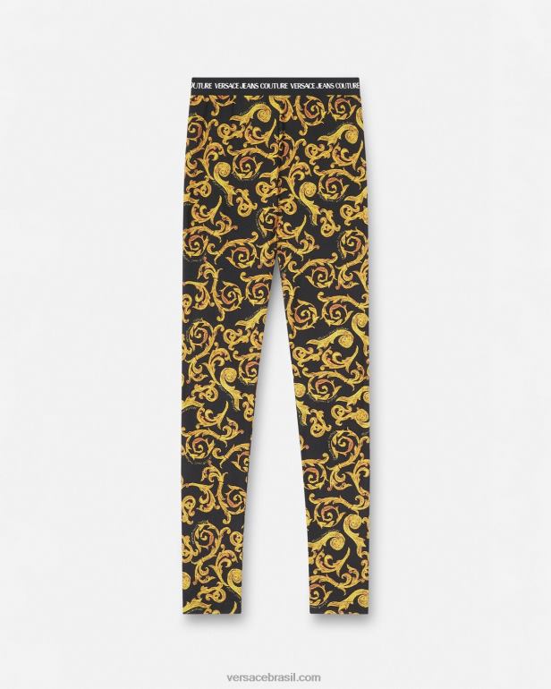 roupas P2TX2178 Versace esboçar leggings de alta costura ouro Preto mulheres