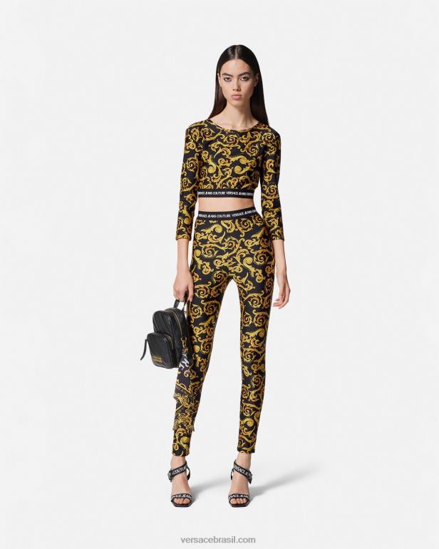 roupas P2TX2178 Versace esboçar leggings de alta costura ouro Preto mulheres
