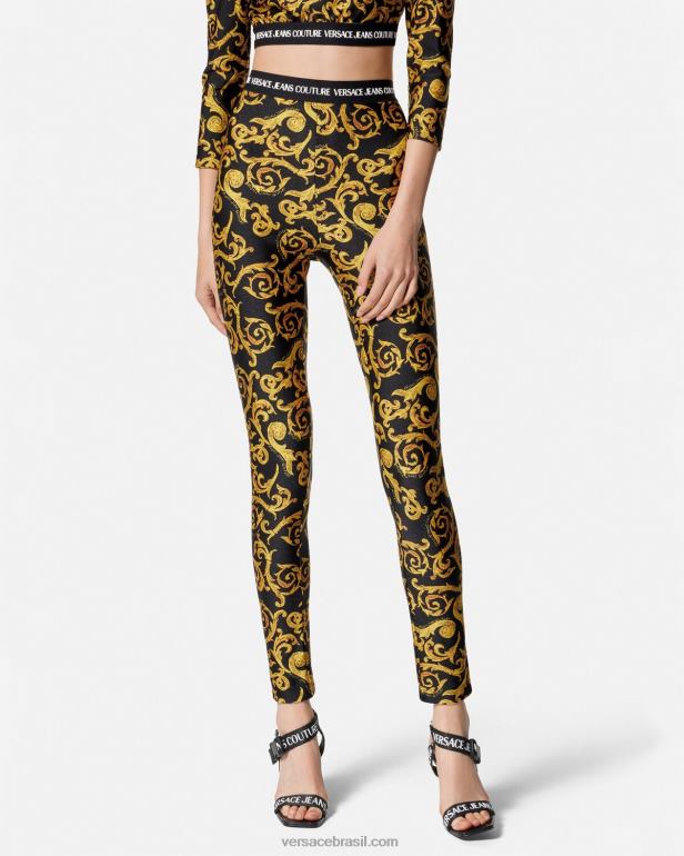 roupas P2TX2178 Versace esboçar leggings de alta costura ouro Preto mulheres