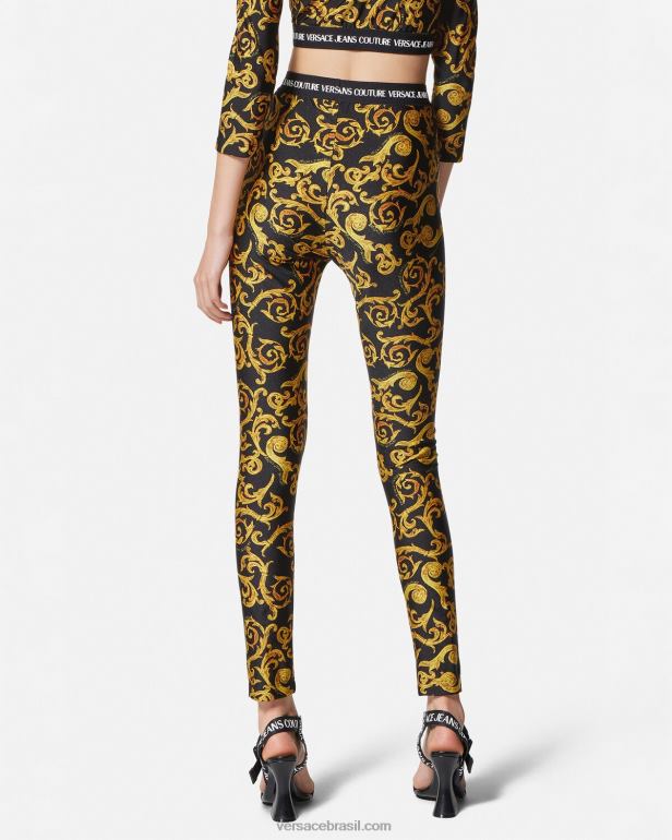roupas P2TX2178 Versace esboçar leggings de alta costura ouro Preto mulheres