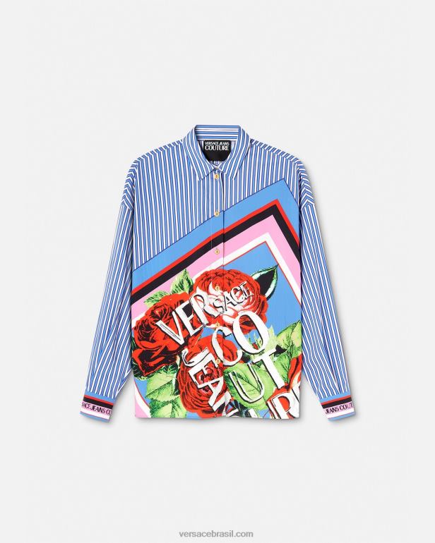 roupas P2TX2164 Versace camisa listrada rosas azul claro mulheres