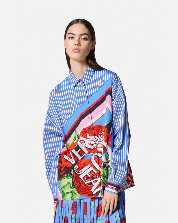 roupas P2TX2164 Versace camisa listrada rosas azul claro mulheres