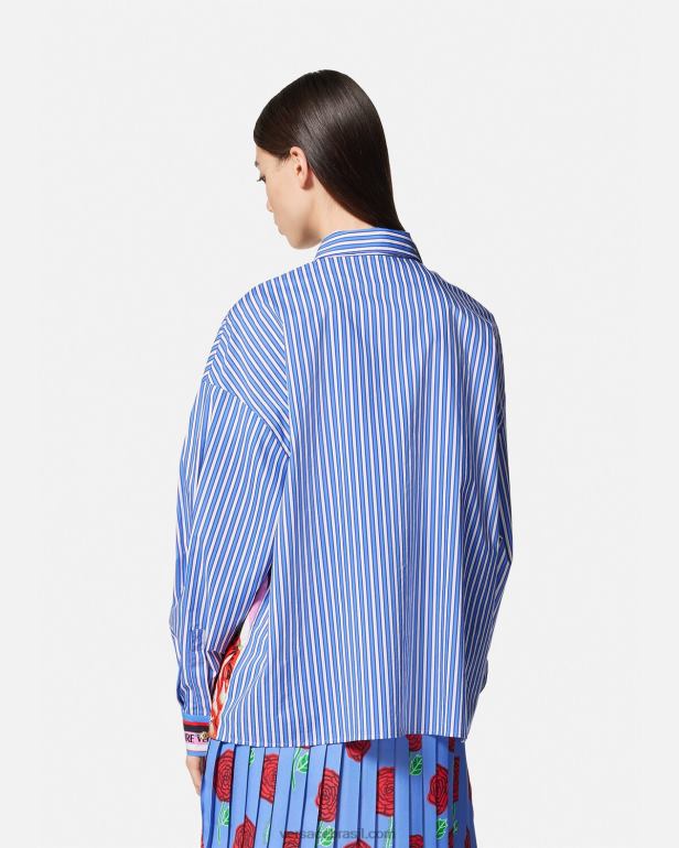 roupas P2TX2164 Versace camisa listrada rosas azul claro mulheres