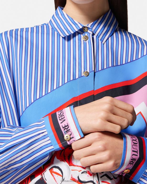 roupas P2TX2164 Versace camisa listrada rosas azul claro mulheres