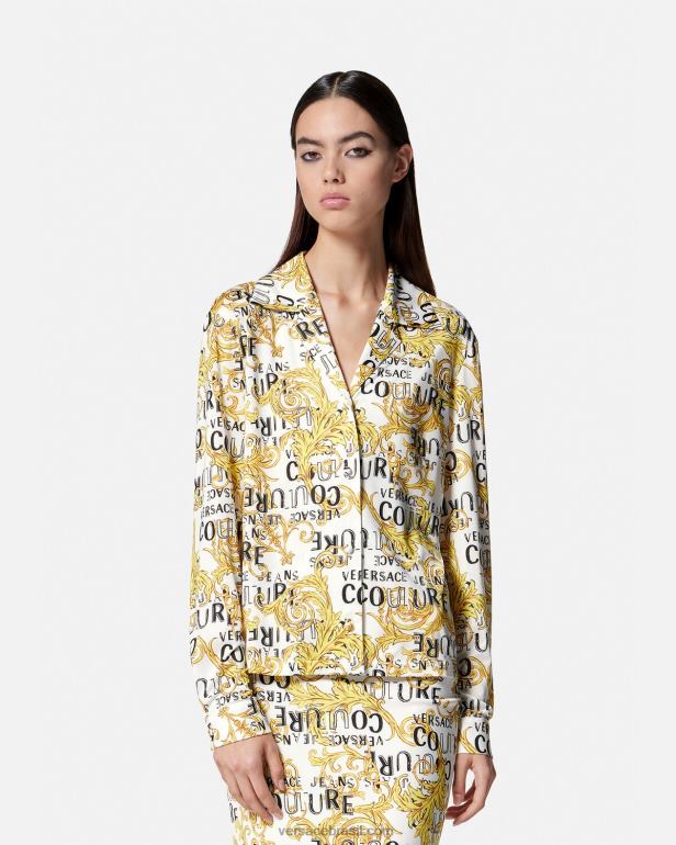 roupas P2TX2201 Versace camisa de alta costura com logotipo ouro e branco mulheres