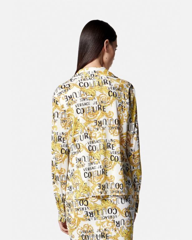 roupas P2TX2201 Versace camisa de alta costura com logotipo ouro e branco mulheres