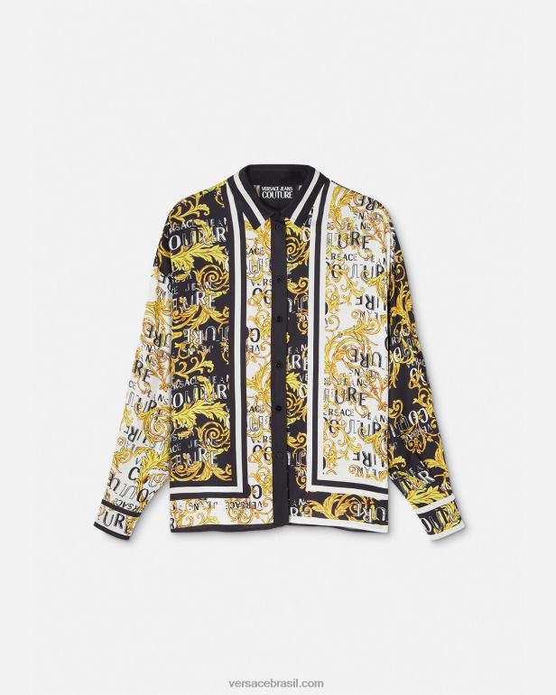 roupas P2TX2202 Versace camisa de alta costura com logotipo ouro Preto mulheres