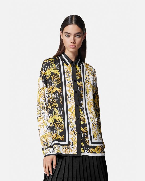 roupas P2TX2202 Versace camisa de alta costura com logotipo ouro Preto mulheres