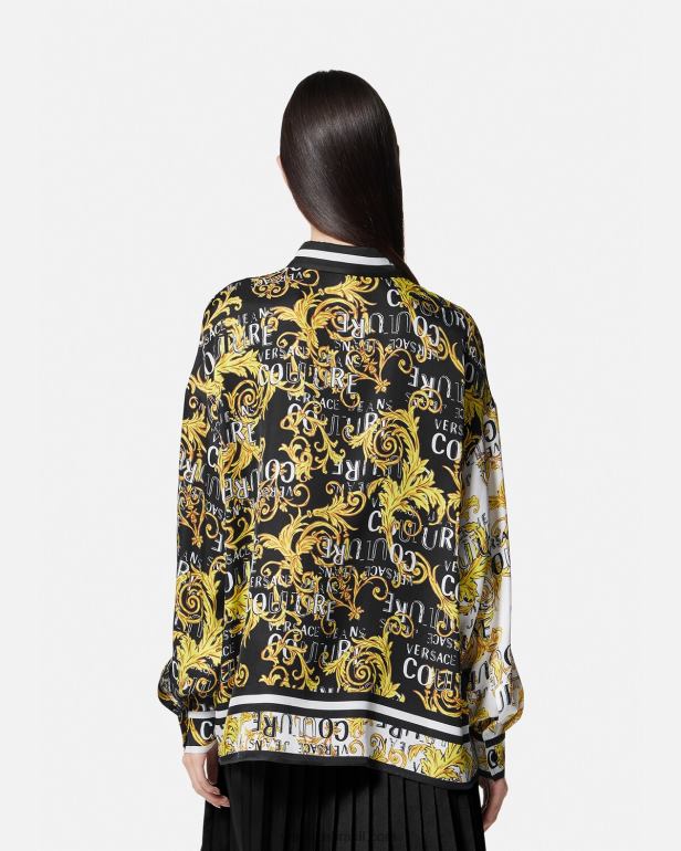 roupas P2TX2202 Versace camisa de alta costura com logotipo ouro Preto mulheres