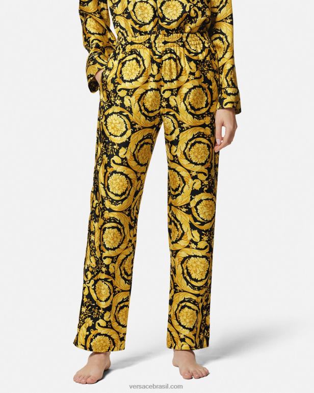 roupas íntimas e moda praia P2TX1026 Versace calça de pijama de seda com estampa barroca imprimir mulheres