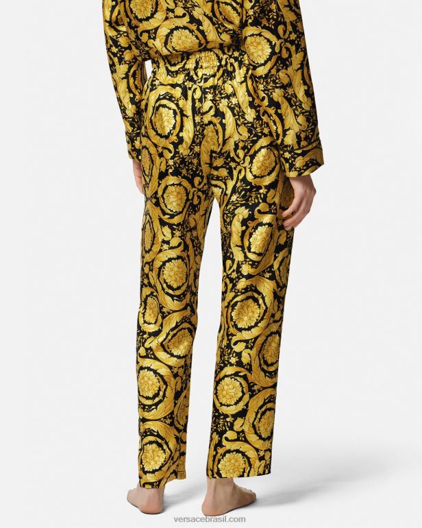 roupas íntimas e moda praia P2TX1026 Versace calça de pijama de seda com estampa barroca imprimir mulheres