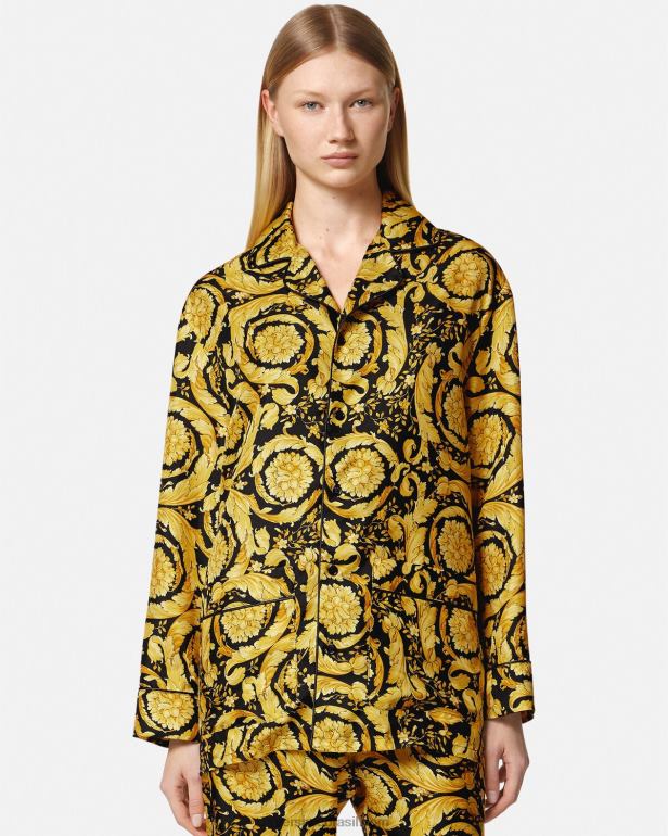 roupas íntimas e moda praia P2TX1027 Versace camisa de pijama de seda com estampa barroca imprimir mulheres