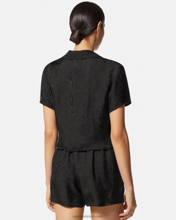 roupas íntimas e moda praia P2TX1028 Versace blusa de pijama jacquard barocco preto e cinza mulheres
