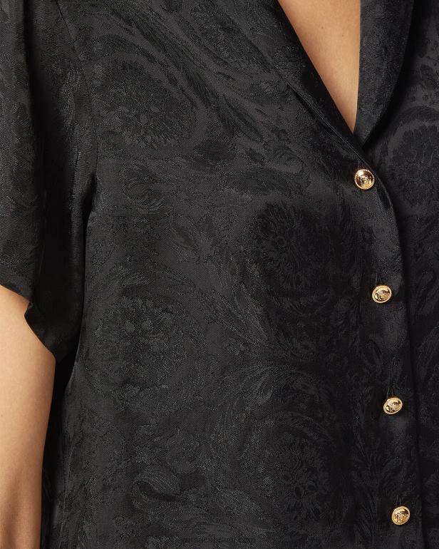 roupas íntimas e moda praia P2TX1028 Versace blusa de pijama jacquard barocco preto e cinza mulheres