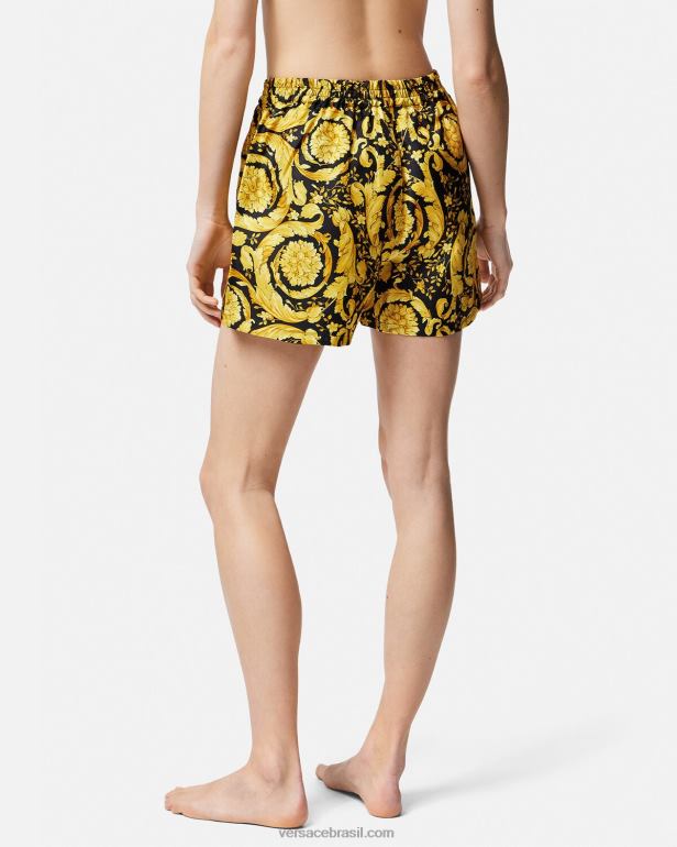 roupas íntimas e moda praia P2TX1030 Versace shorts de pijama de seda com estampa barroca imprimir mulheres