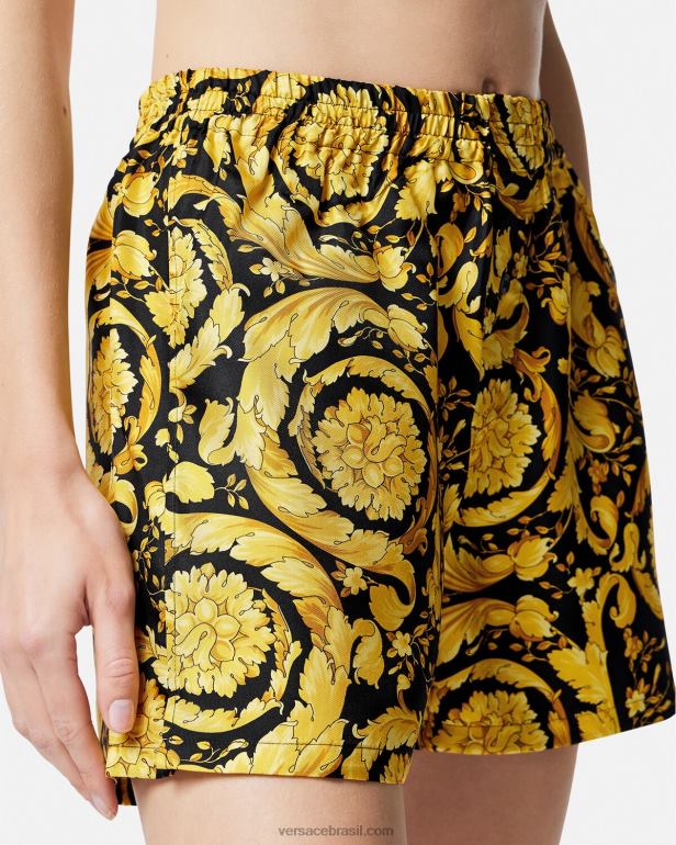 roupas íntimas e moda praia P2TX1030 Versace shorts de pijama de seda com estampa barroca imprimir mulheres