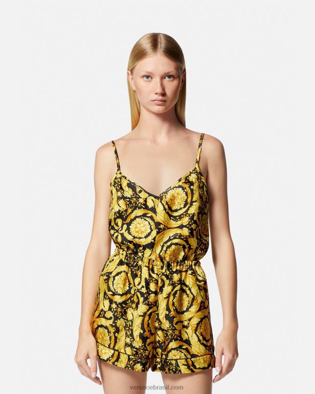 roupas íntimas e moda praia P2TX1031 Versace shorts de pijama de seda com estampa barroca imprimir mulheres