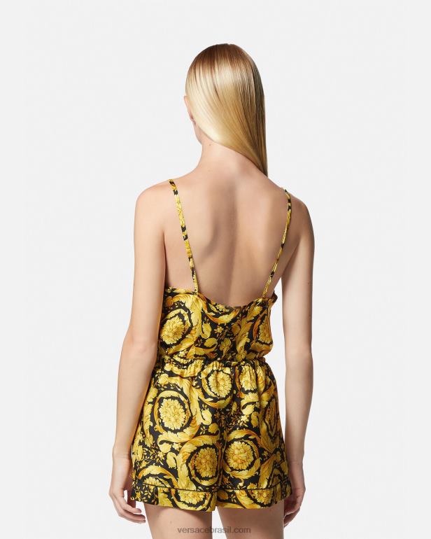 roupas íntimas e moda praia P2TX1031 Versace shorts de pijama de seda com estampa barroca imprimir mulheres