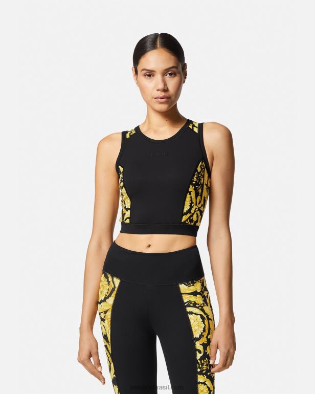 roupas P2TX232 Versace sutiã esportivo barocco preto mulheres