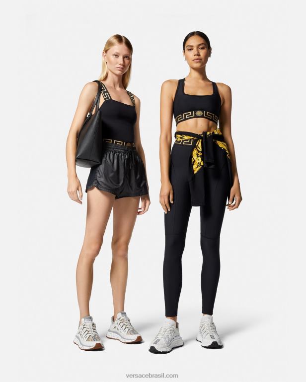 roupas P2TX236 Versace regata de ginástica Greca Border preto mulheres