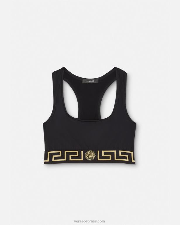 roupas P2TX237 Versace sutiã esportivo de ginástica Greca Border preto mulheres