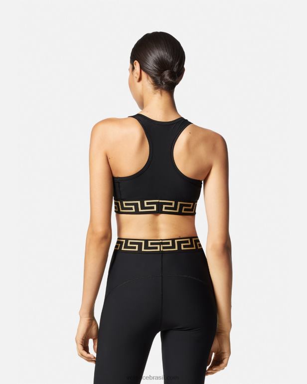 roupas P2TX237 Versace sutiã esportivo de ginástica Greca Border preto mulheres