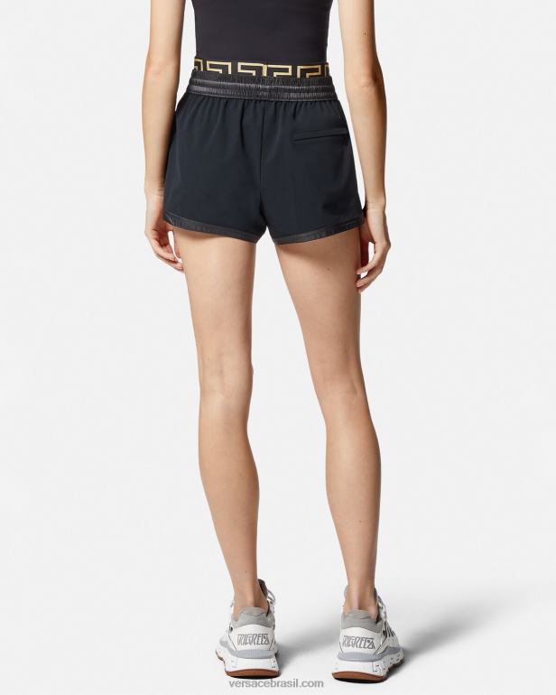 roupas P2TX238 Versace shorts de ginástica greca border preto mulheres