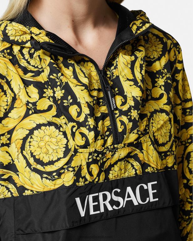 roupas P2TX239 Versace jaqueta corta vento barroco preto mulheres