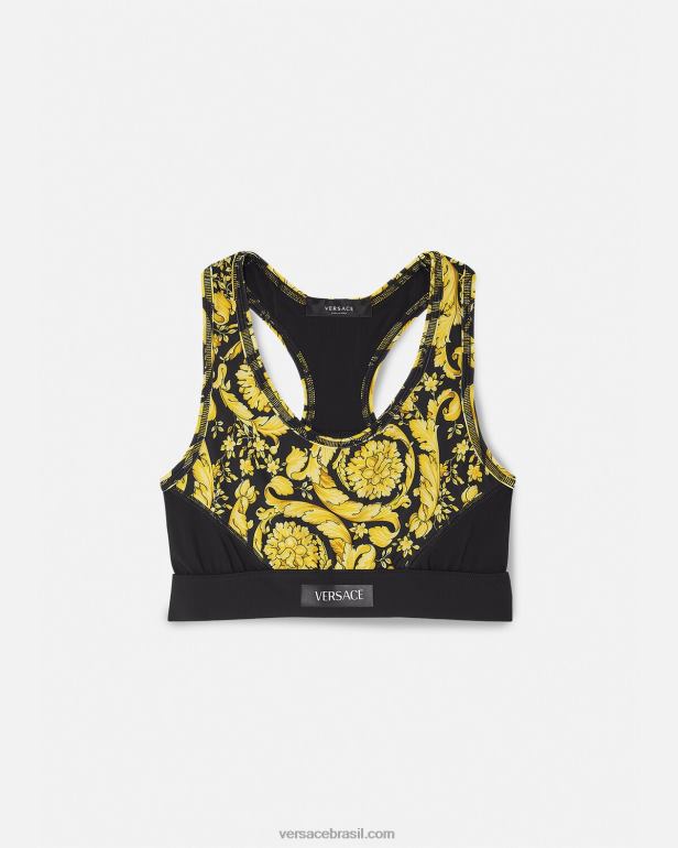 roupas P2TX240 Versace sutiã esportivo barroco preto mulheres