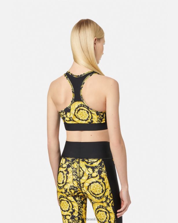 roupas P2TX240 Versace sutiã esportivo barroco preto mulheres