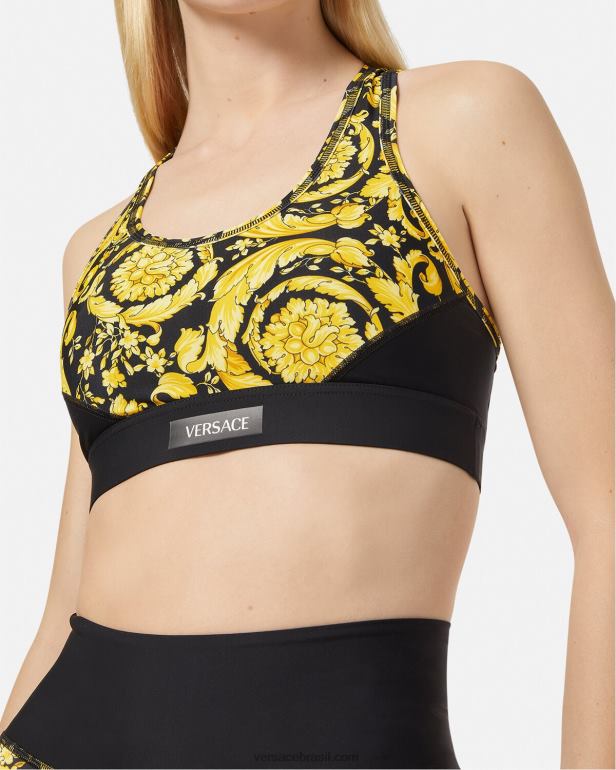 roupas P2TX240 Versace sutiã esportivo barroco preto mulheres