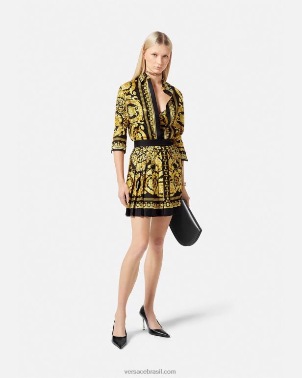 roupas P2TX170 Versace saia de seda plissada barroco imprimir mulheres