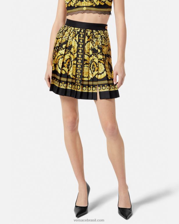 roupas P2TX170 Versace saia de seda plissada barroco imprimir mulheres