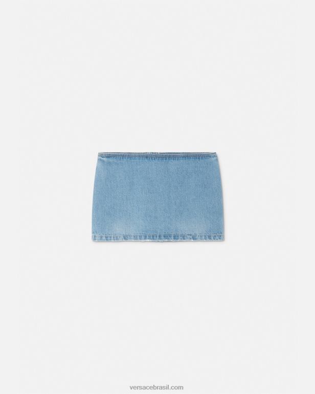roupas P2TX178 Versace mini saia jeans medusa azul mulheres