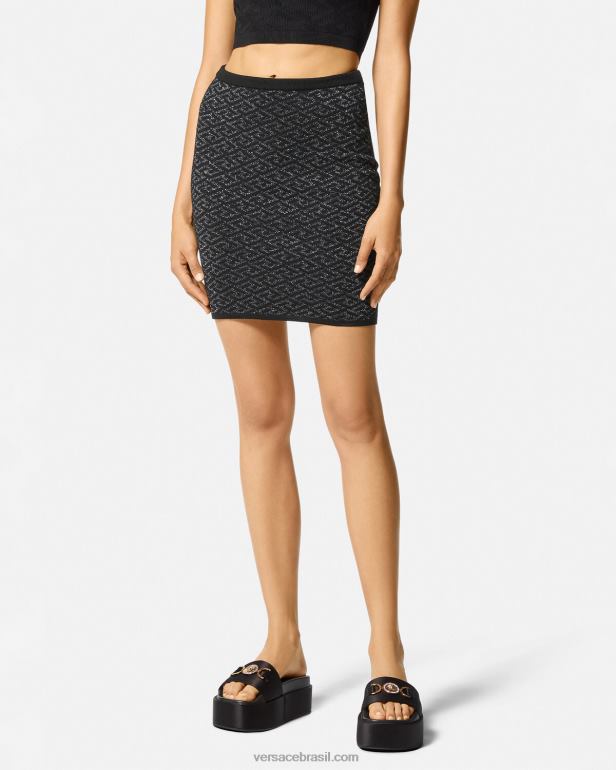 roupas P2TX179 Versace saia de malha jacquard la greca medusa preto mulheres